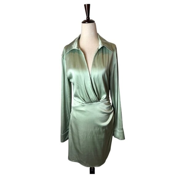 Cider Dress Women Small Mint Green Satin Dirty Martini Long Sleeve Mini Party - Picture 2 of 12